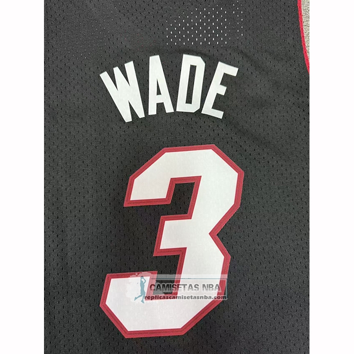 Camiseta Miami Heat Dwyane Wade NO 3 Mitchell & Ness 2012-13 Negro